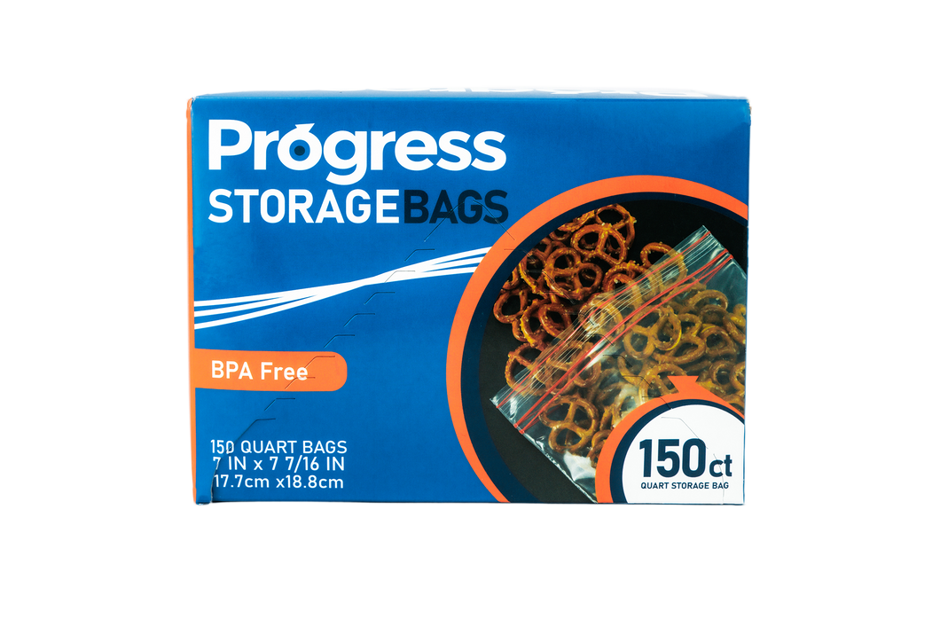 Progress Double Zipper Food Storage bags 150ct (Quart)