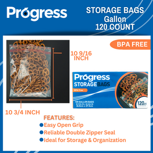 Progress Double Zipper Food Storage bags 150ct (Quart)