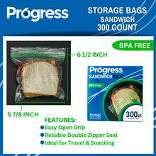 Load image into Gallery viewer, Progress Double Zipper Sandwich Storage bags - 300 count
