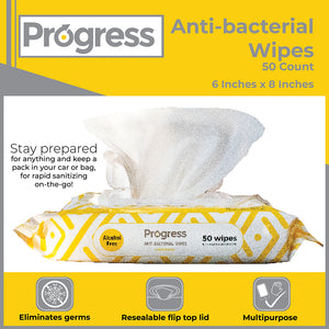 Progress Anti-bacterial Wipes, 50 CT