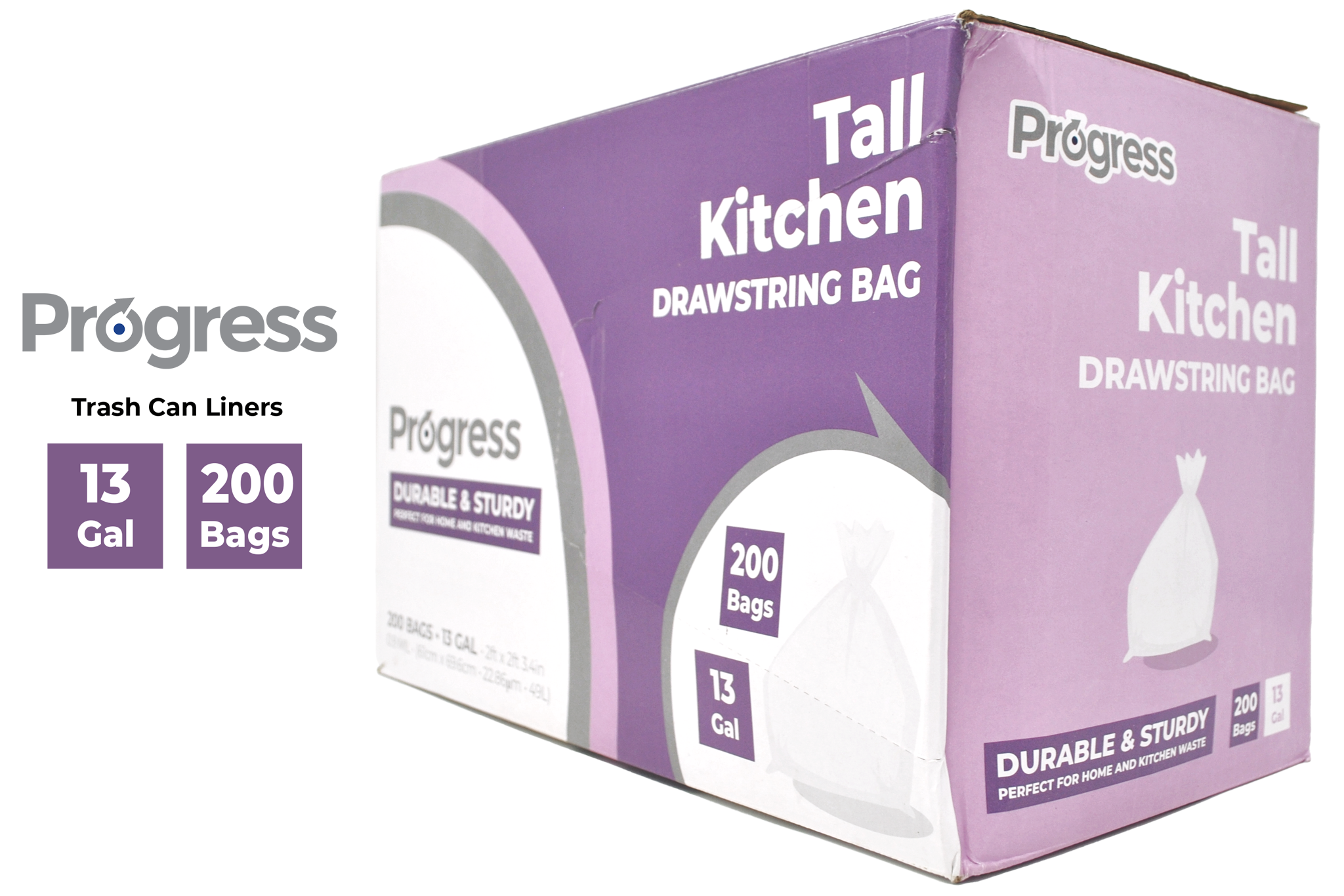 Tall Kitchen Trash Bags, 13 Gallon, 200 Count